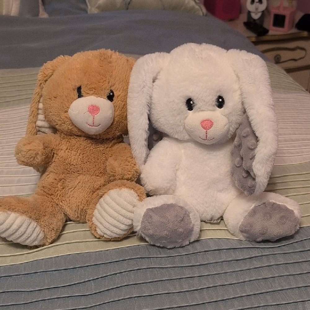 Plush Bunny Pair - White and Brown